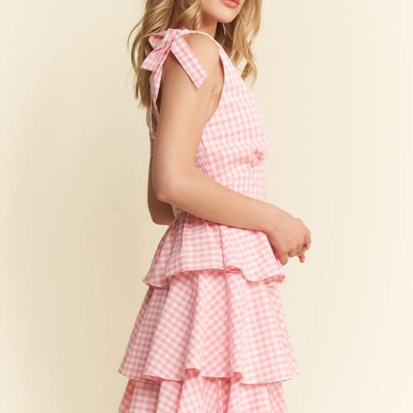 Jade By Jane Full Size Gingham Tiered Mini Dress Plus Size - Picture 3 of 7